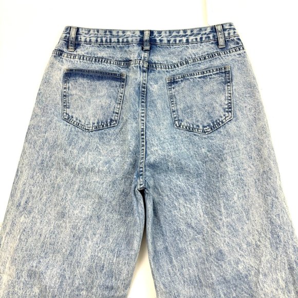 Shein Distressed Wide Leg Women's size L Acid Wash Blue Denim Jeans - Picture 3 of 3